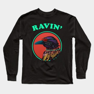 Funny Raving Raven Wingspan Birding Long Sleeve T-Shirt